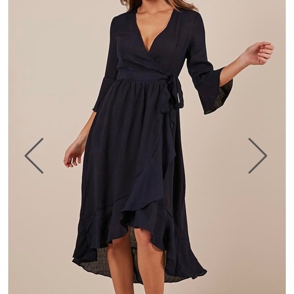 navy wrap midi dress